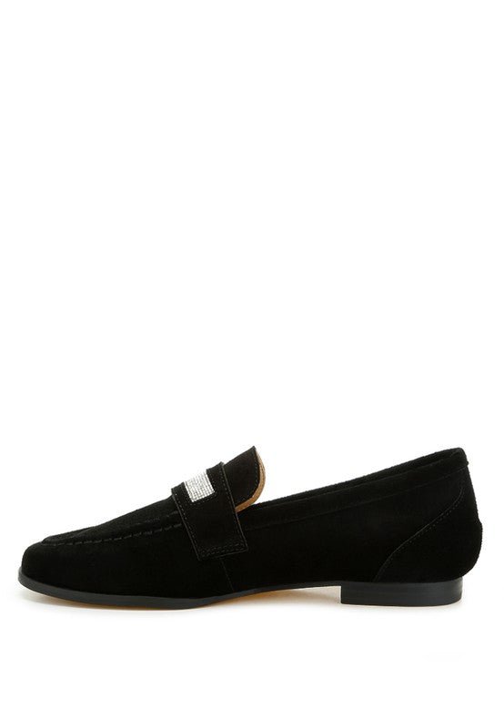 New Ode Rhinestone Penny Strap Loafers Loafers - Loving It Shop