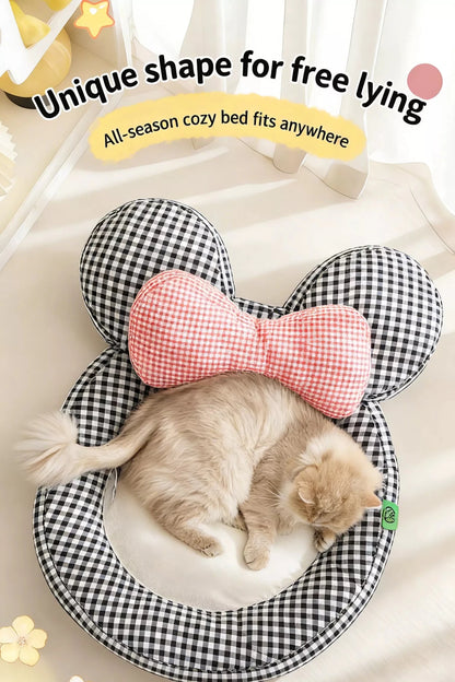 Cartoon Plaid Design Pet Mat with Bow - Loving It Shop