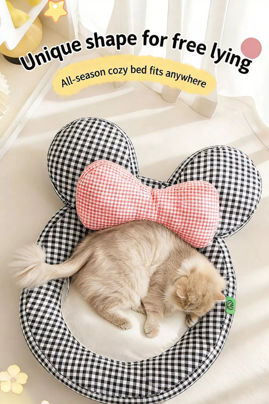 Cartoon Plaid Design Pet Mat with Bow - Loving It Shop
