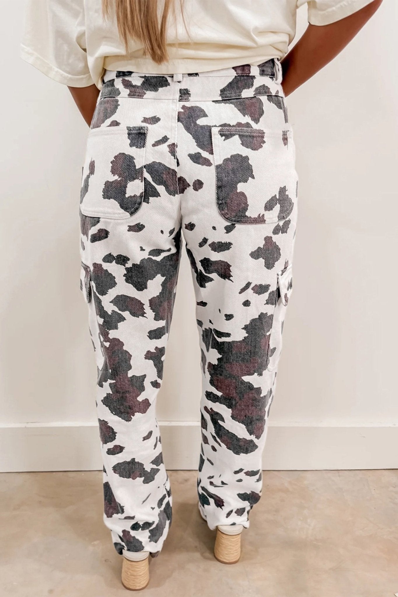 Brown Cow Spots Printed Multi Pocketed Jeans - Loving It Shop