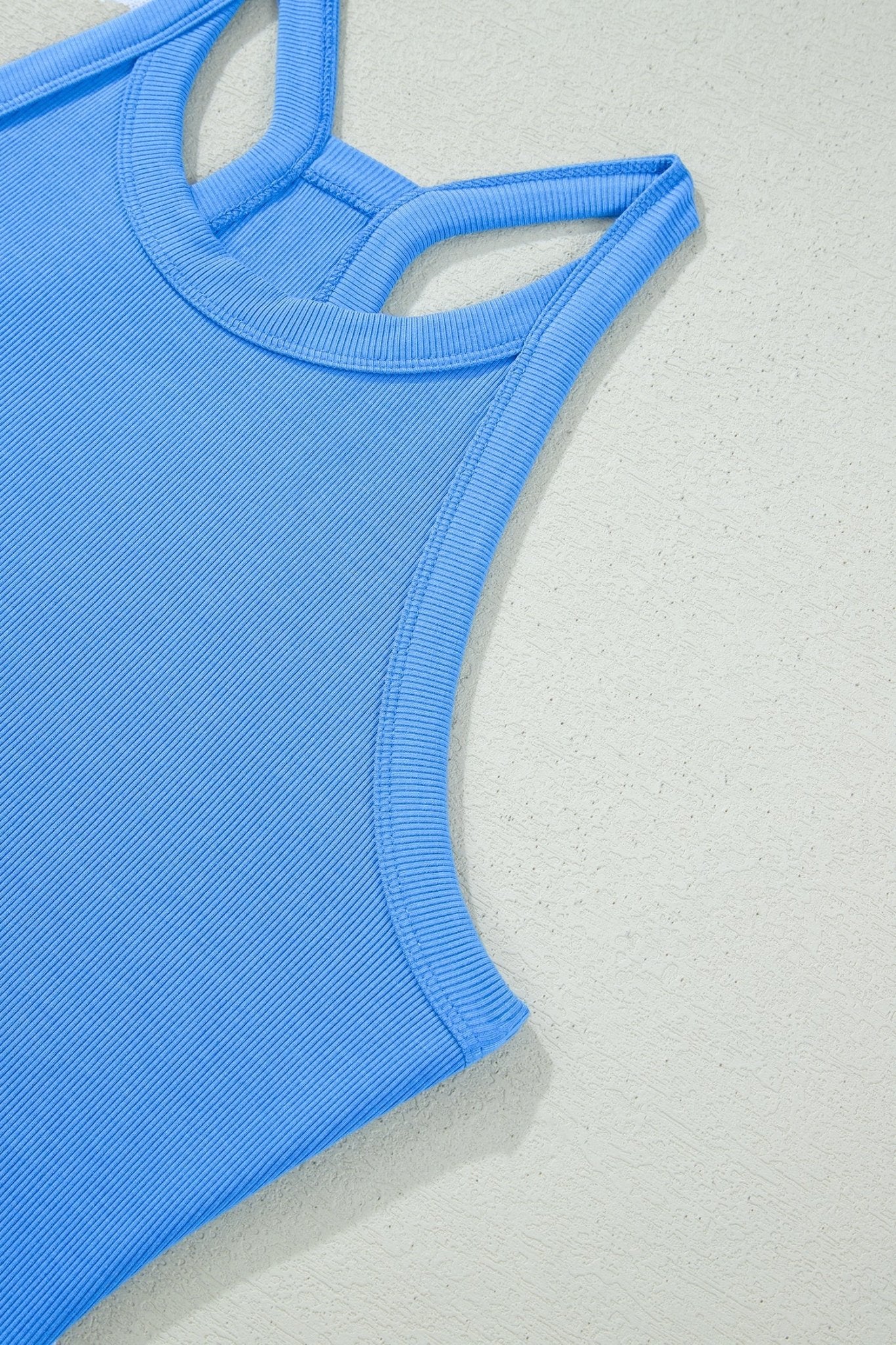 Sky Blue Slim Tank Top Elastic High Waist Shorts 2pcs Outfit - Loving It Shop
