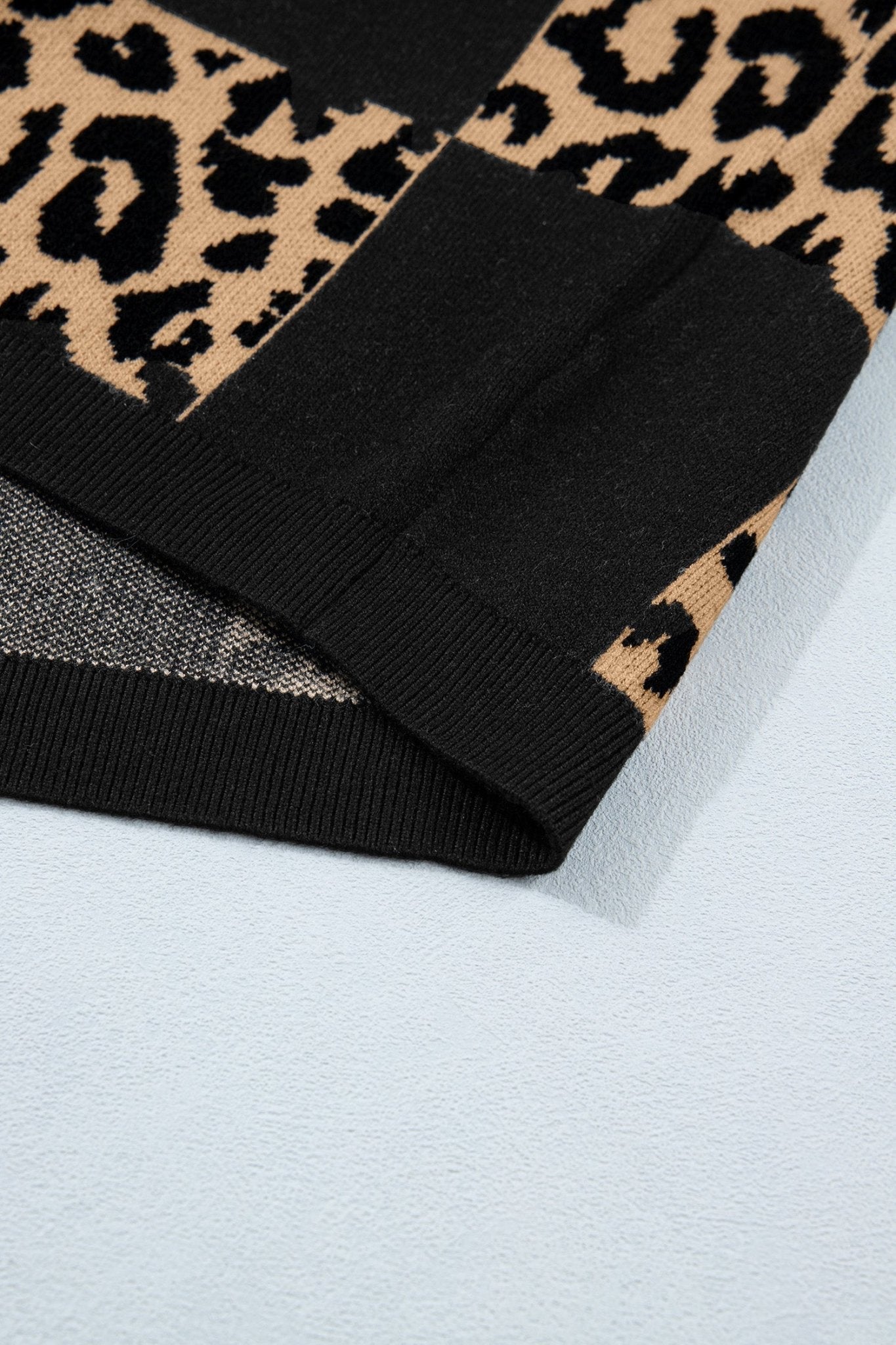 Black Leopard Checkerboard Short Sleeve Knit Sweater - Loving It Shop