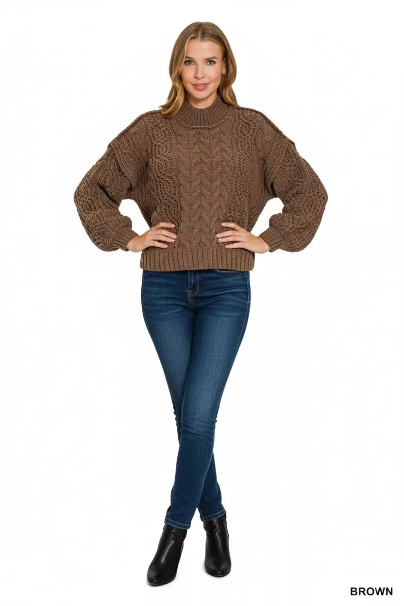 Cable-Knit Ribbed Turtleneck Sweater