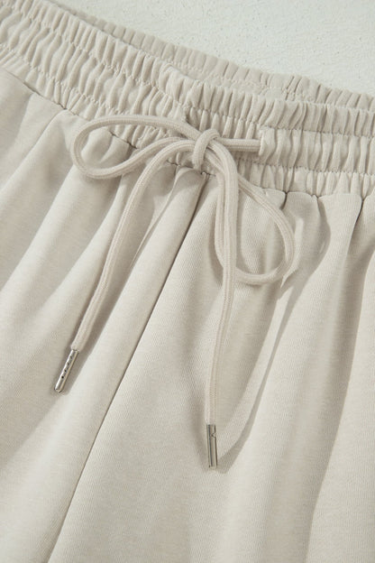 Smoke Gray Solid Color Puffy Loose Top Drawstring Shorts 2pcs Outfit - Loving It Shop