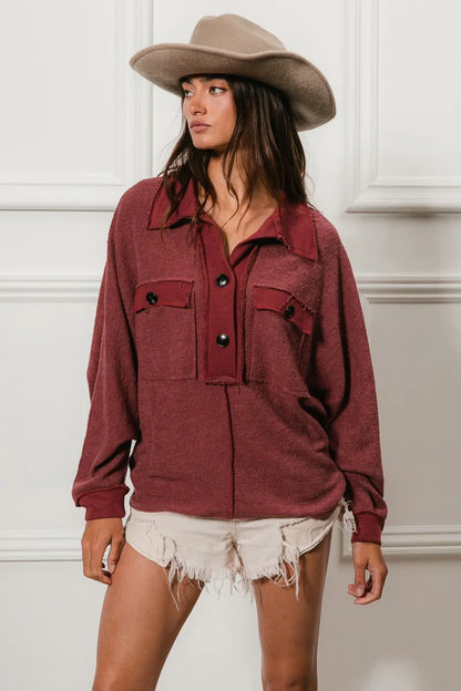 Cp French Terry Cut Edge Detail Collared Top