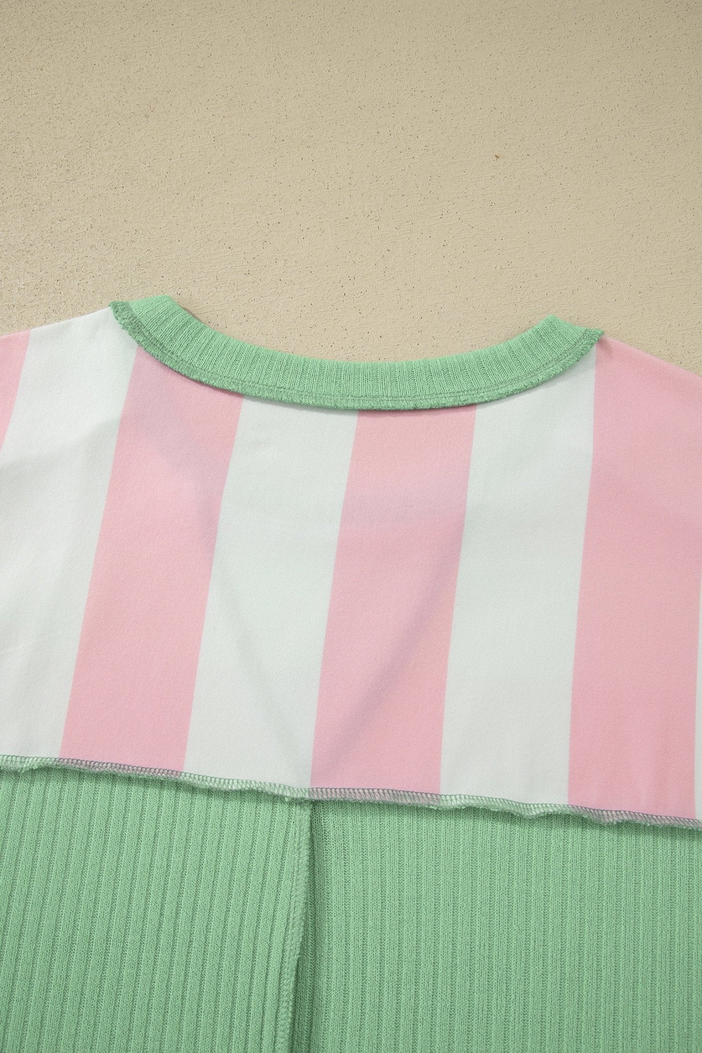 Pink Stripe Exposed Seam Ribbed Patchwork Oversized Tee - Loving It Shop