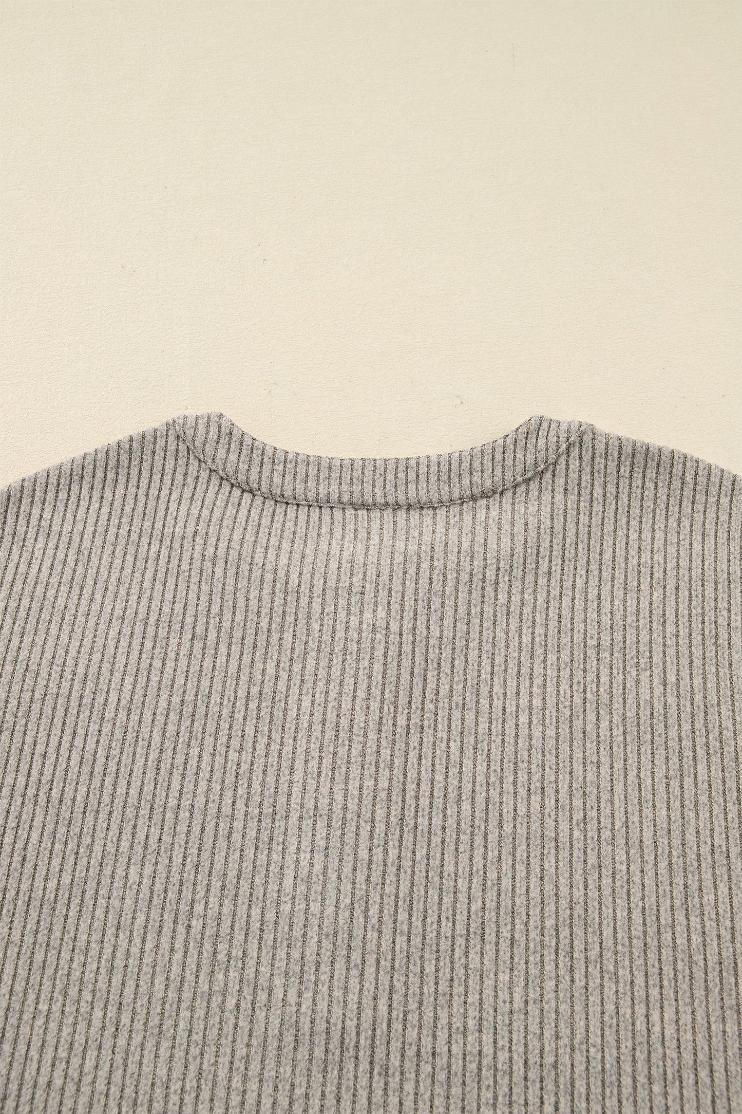 Simply Taupe Plus Size Ribbed Knit Kangaroo Pocket Henley Long Sleeve Top