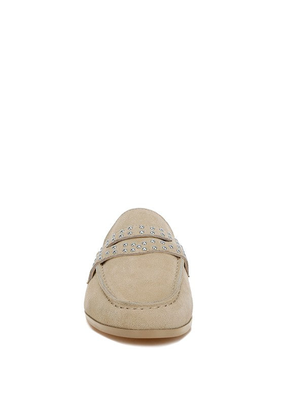 Eve Park Stud Embellished Penny Strap Mules