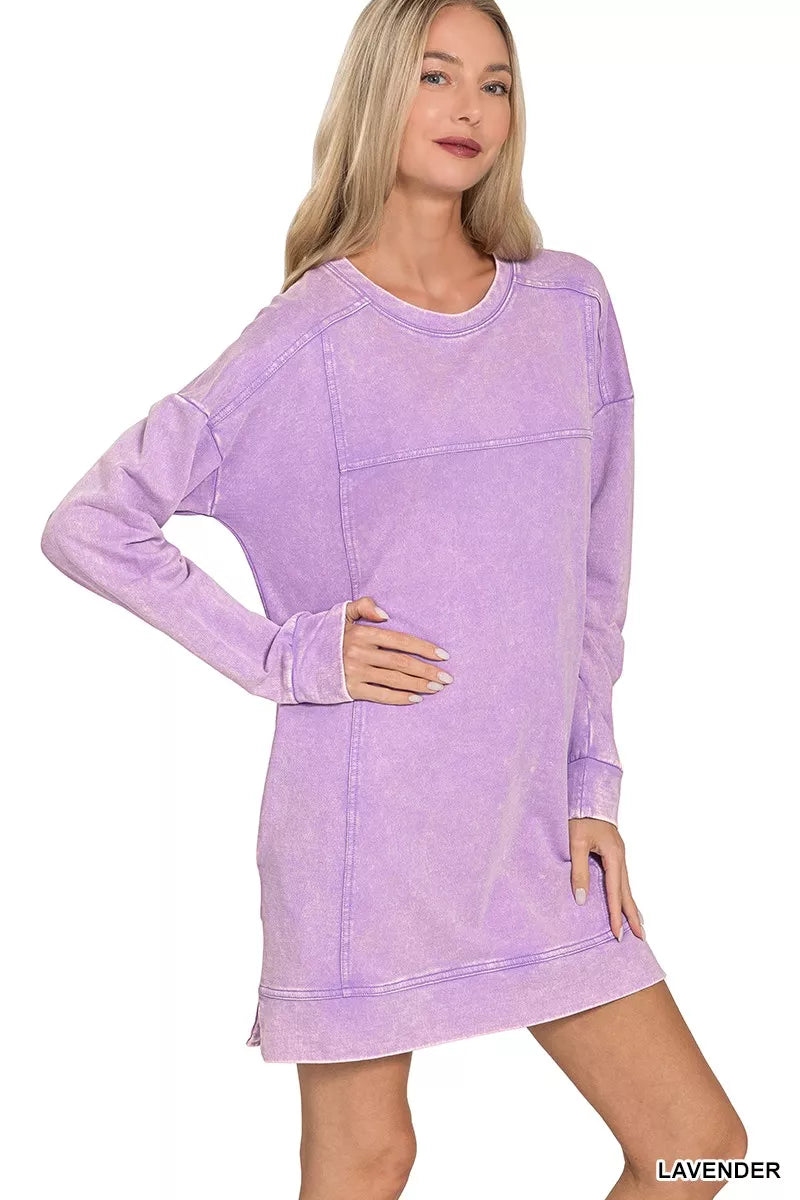 French Terry Acid Washed Dress with Pockets