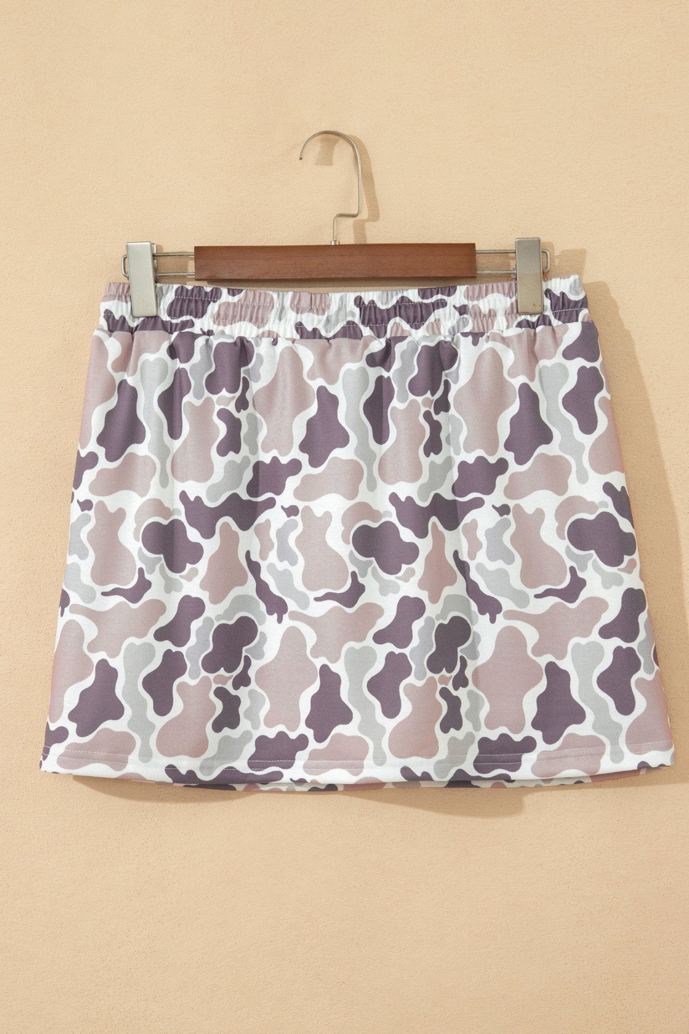 Khaki Abstract Camo Elastic Waist Drawstring Mini Skort - Loving It Shop