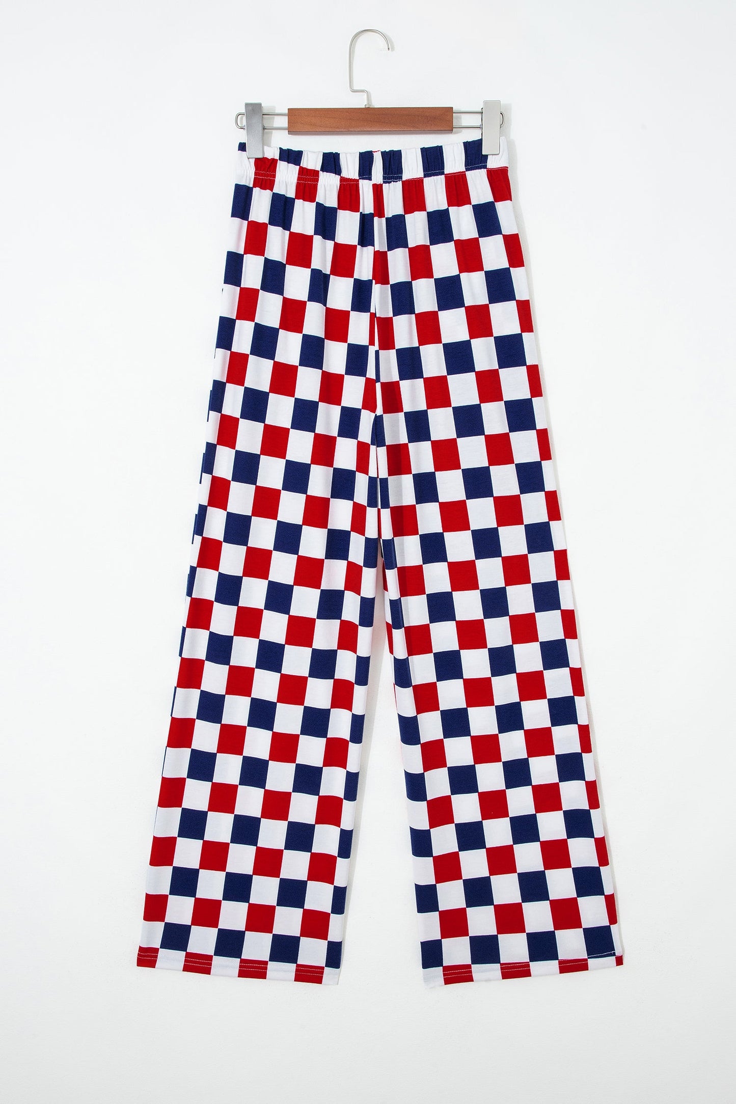 Red 2-Tone Checked Print High Waist Wide Leg Pants