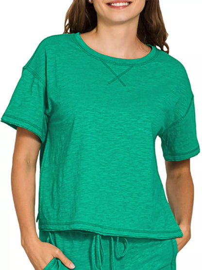 Cotton Slub Short Sleeve Tee and Pants Set