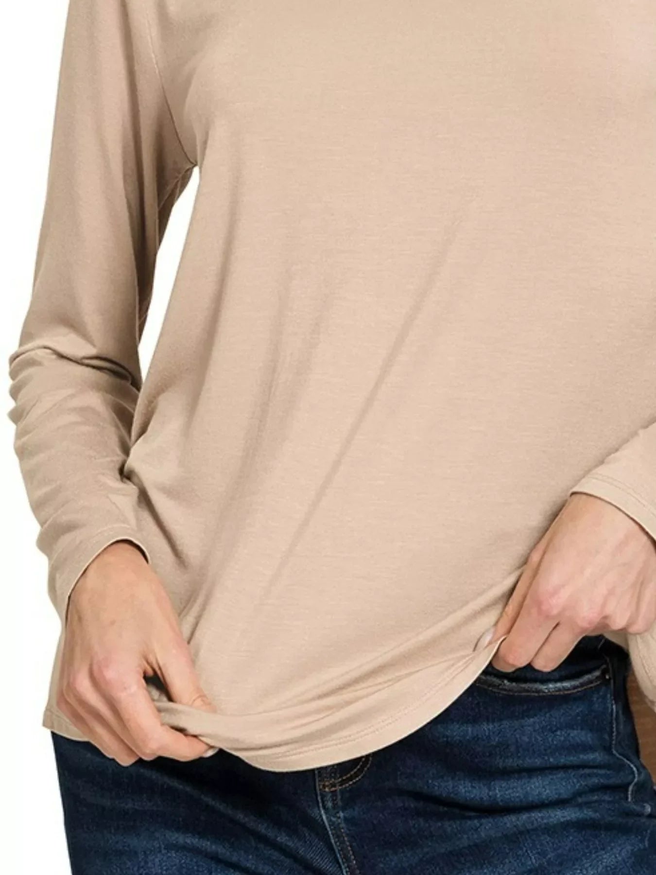Flowy Round Hem Rayon Long Sleeve Top