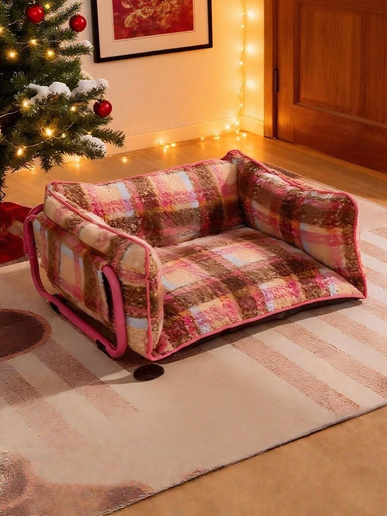 Plaid Pattern Plush Sofa Pet Bed - Loving It Shop