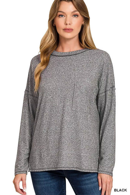 Soft Melange Hacci Round-Neck Long Sleeve T-Shirt
