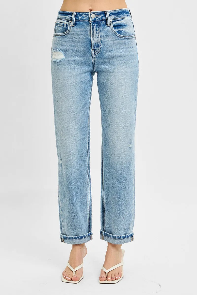 Full Size High Rise Ankle Boyfriend Distressed Jeans Plus Size
