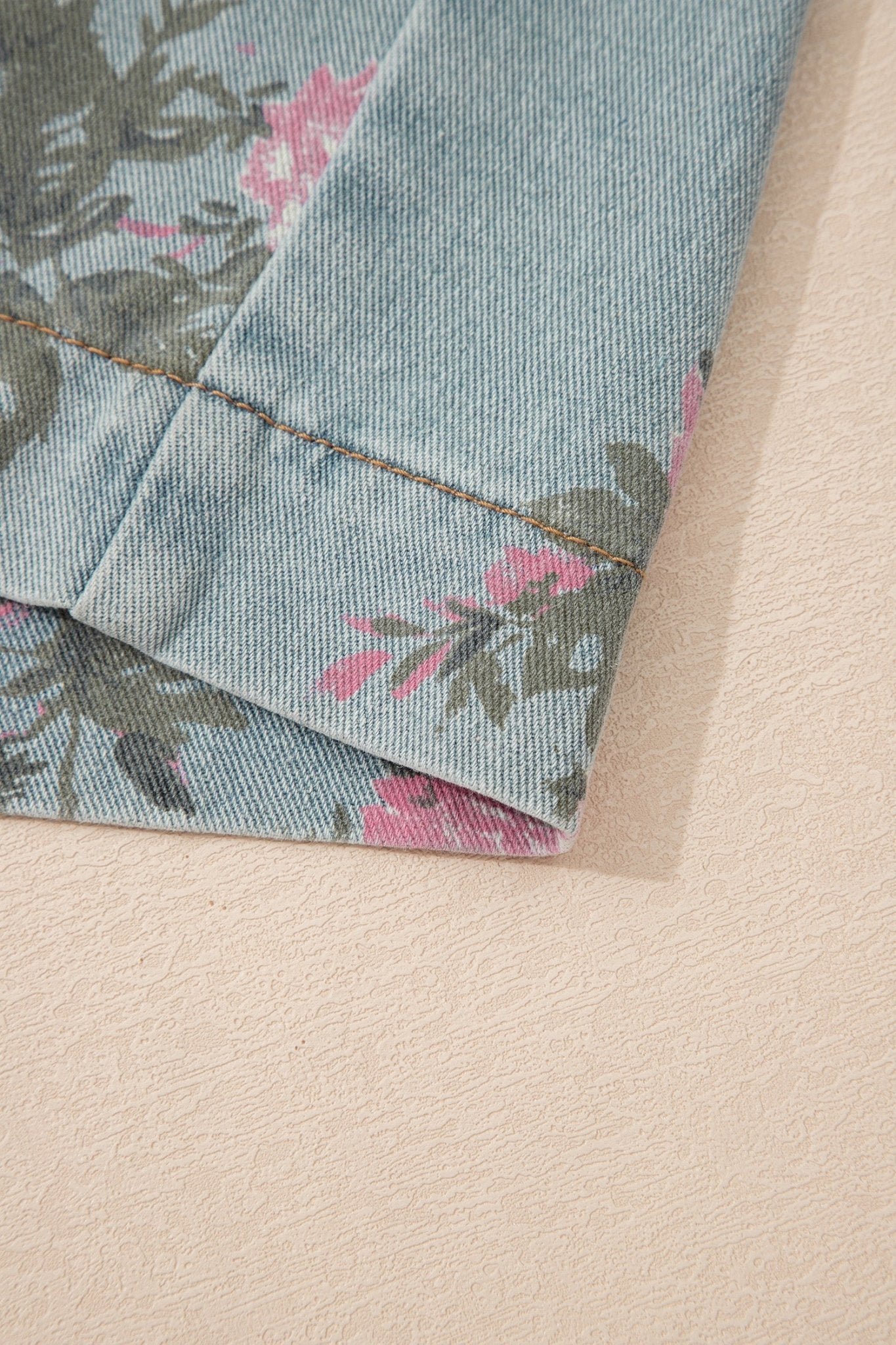 Beau Blue Floral Print Pleated High Waist Wide Leg Denim Jumpsuit - Loving It Shop