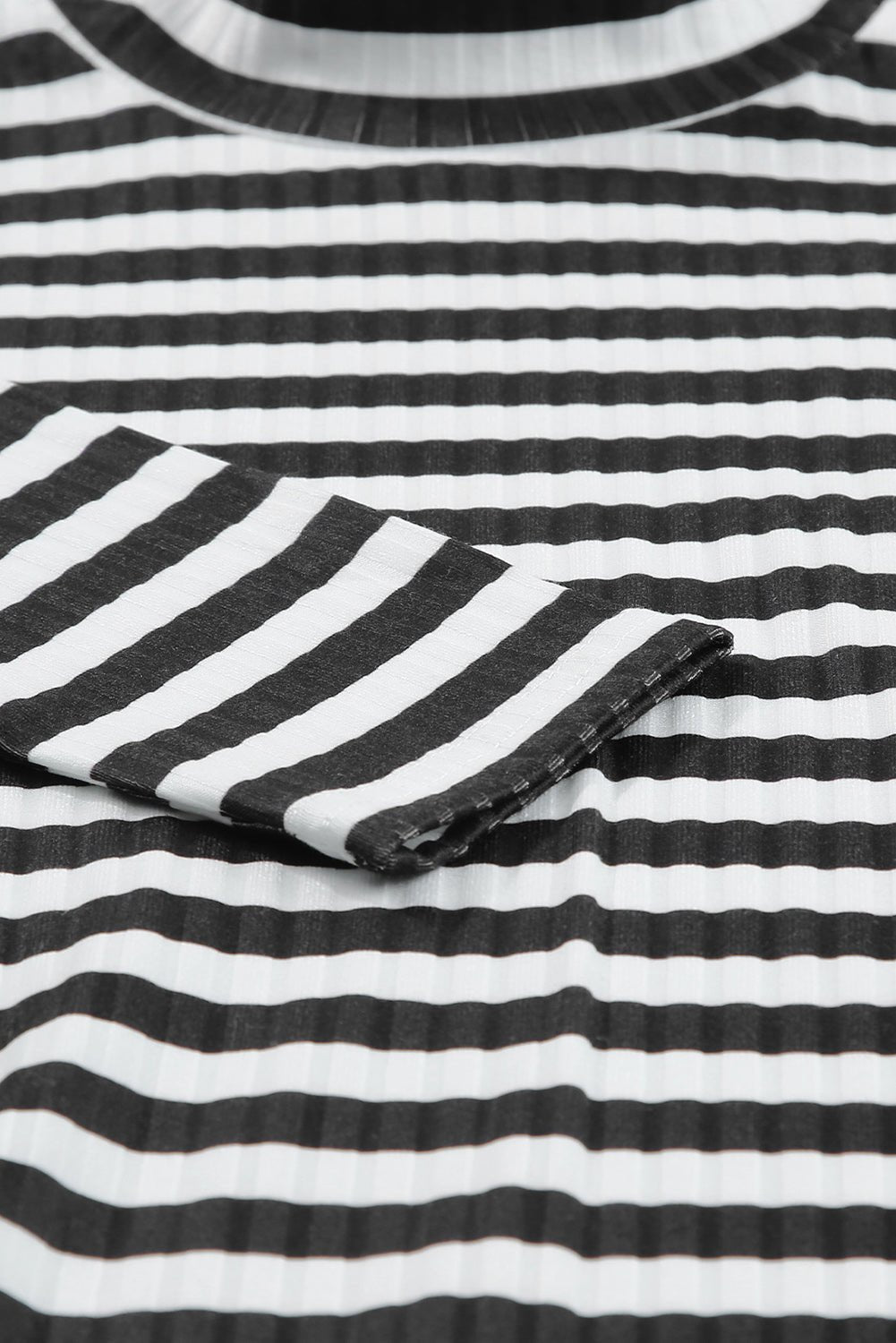 Black Striped Print Textured Knit Long Sleeve Tee - Loving It Shop