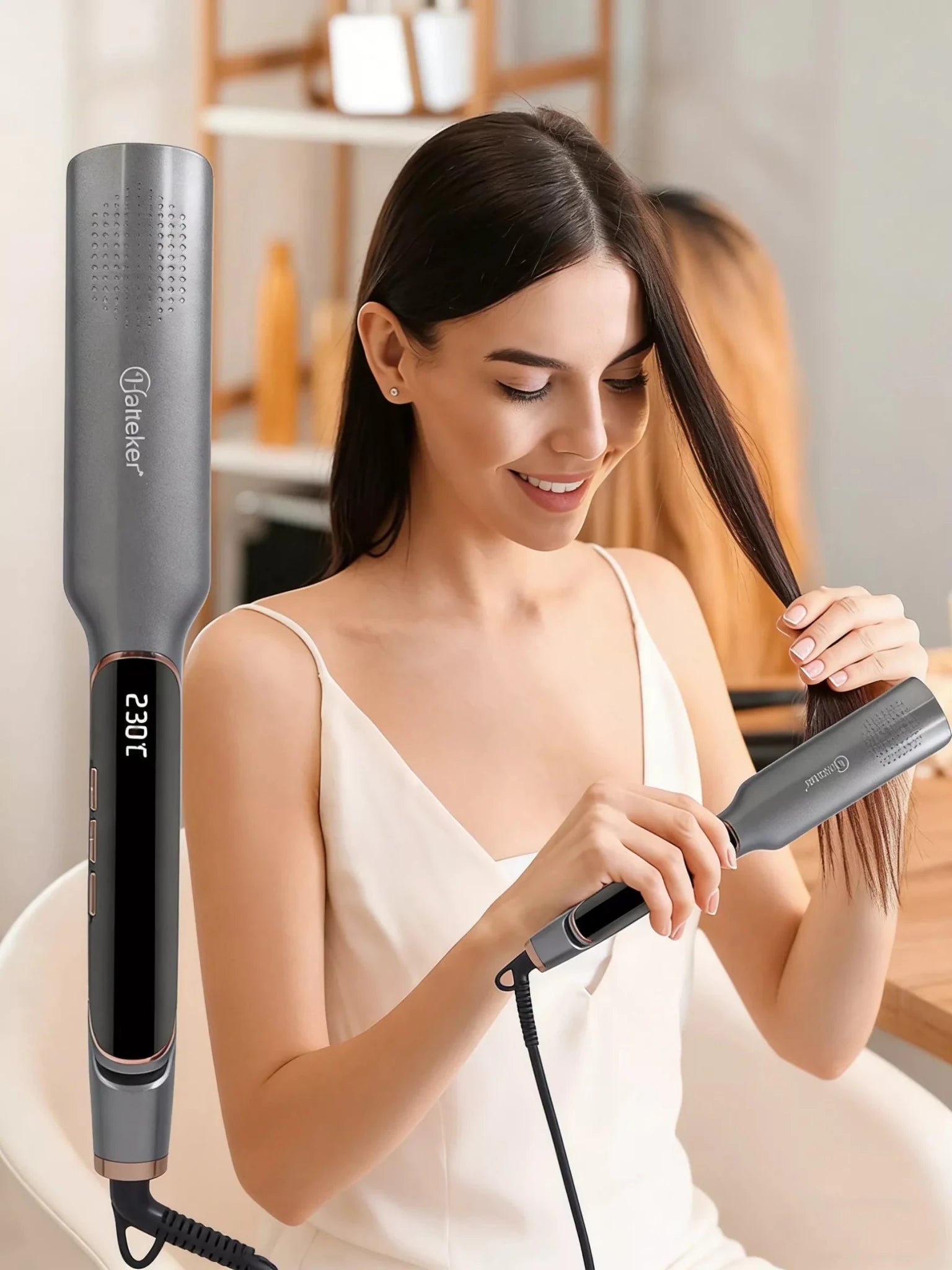 Curling and Straightening Hair Iron with Temperature Control - Loving It Shop