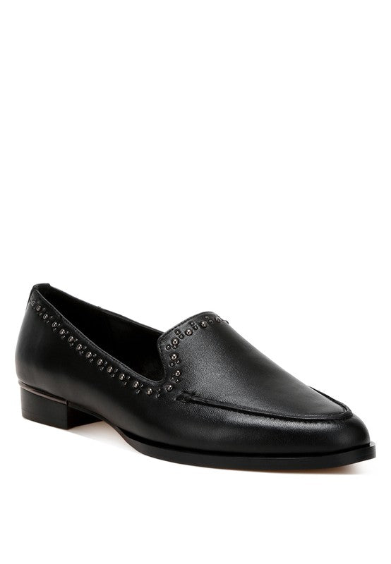 Wolferton Delicate Stud Detail Leather Loafers - Loving It Shop