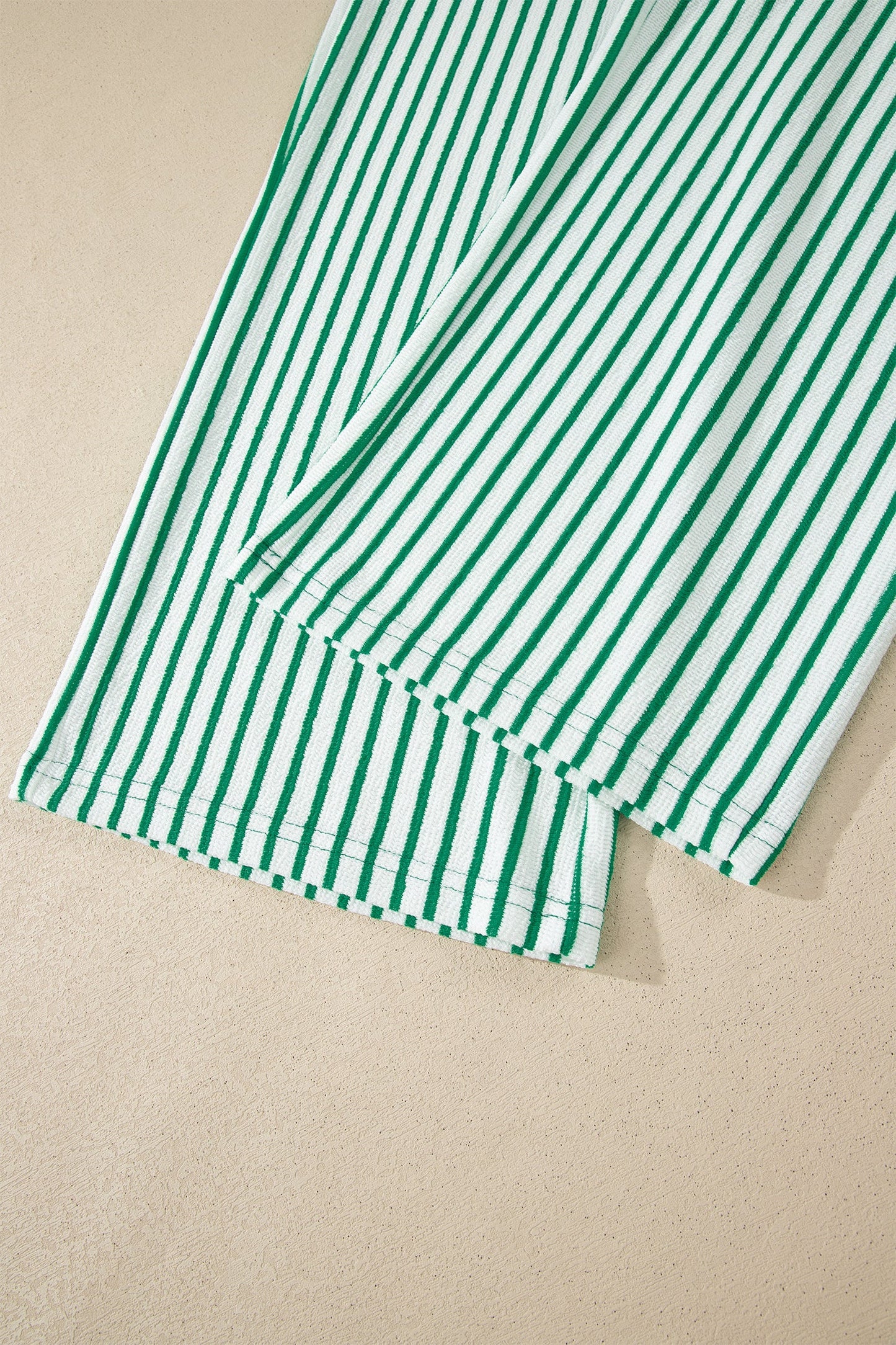 Green Stripe Crew Neck Tee Drawstring Waist Cropped Pants Set