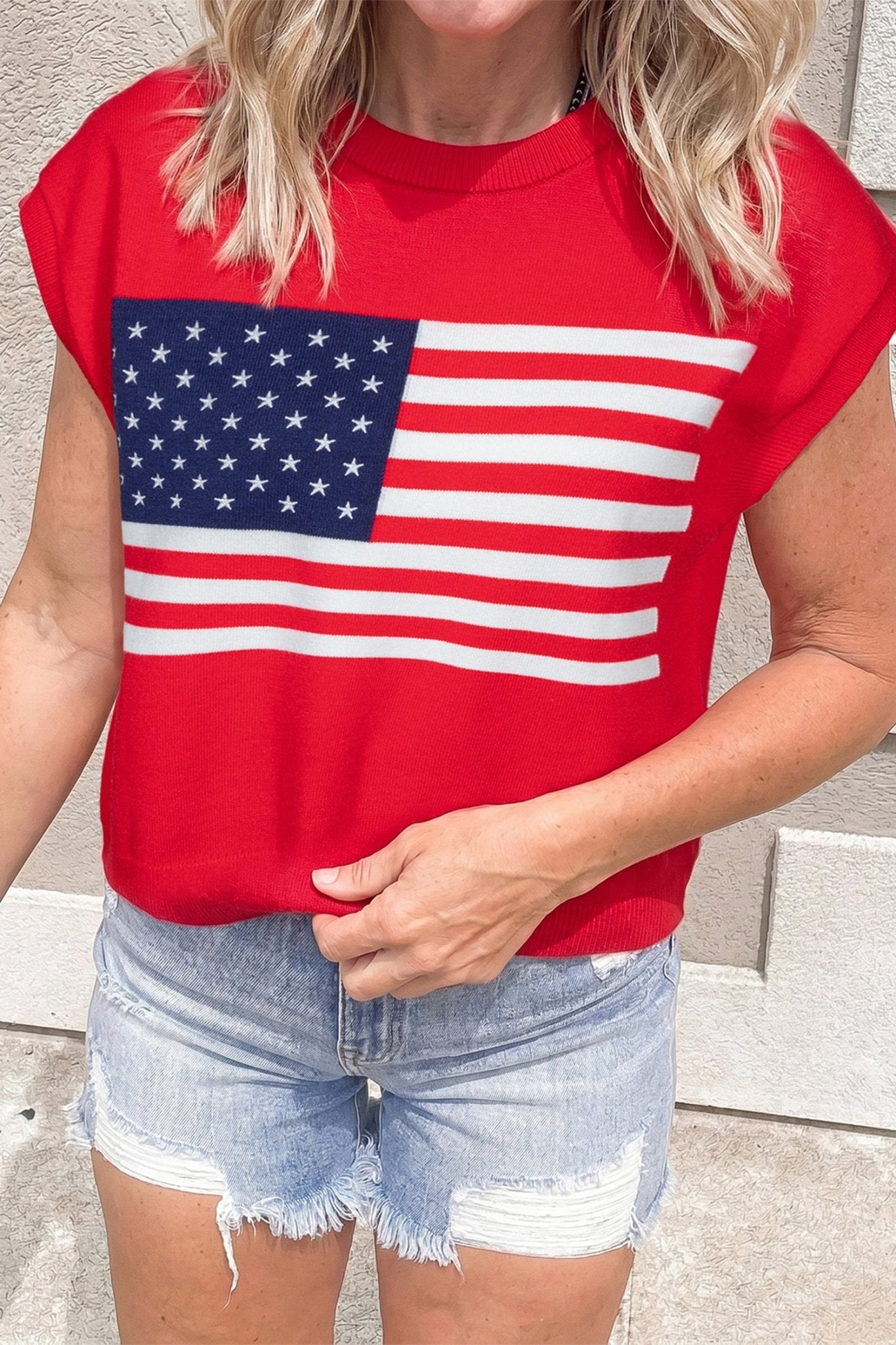 Fiery Red Stars and Stripes Dolman Short Sleeve Sweater - Loving It Shop