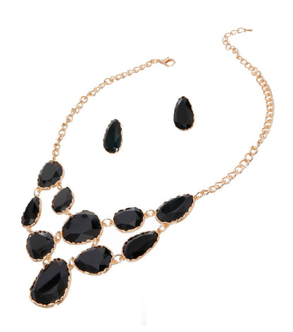 Statement Necklace Black Short Irregular Resin Teardrop Inset Stylish Chic