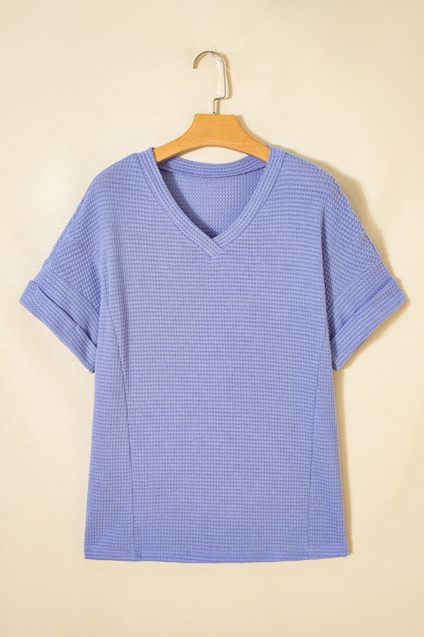 Wisteria Waffle V Neck Short Sleeve Knit Top