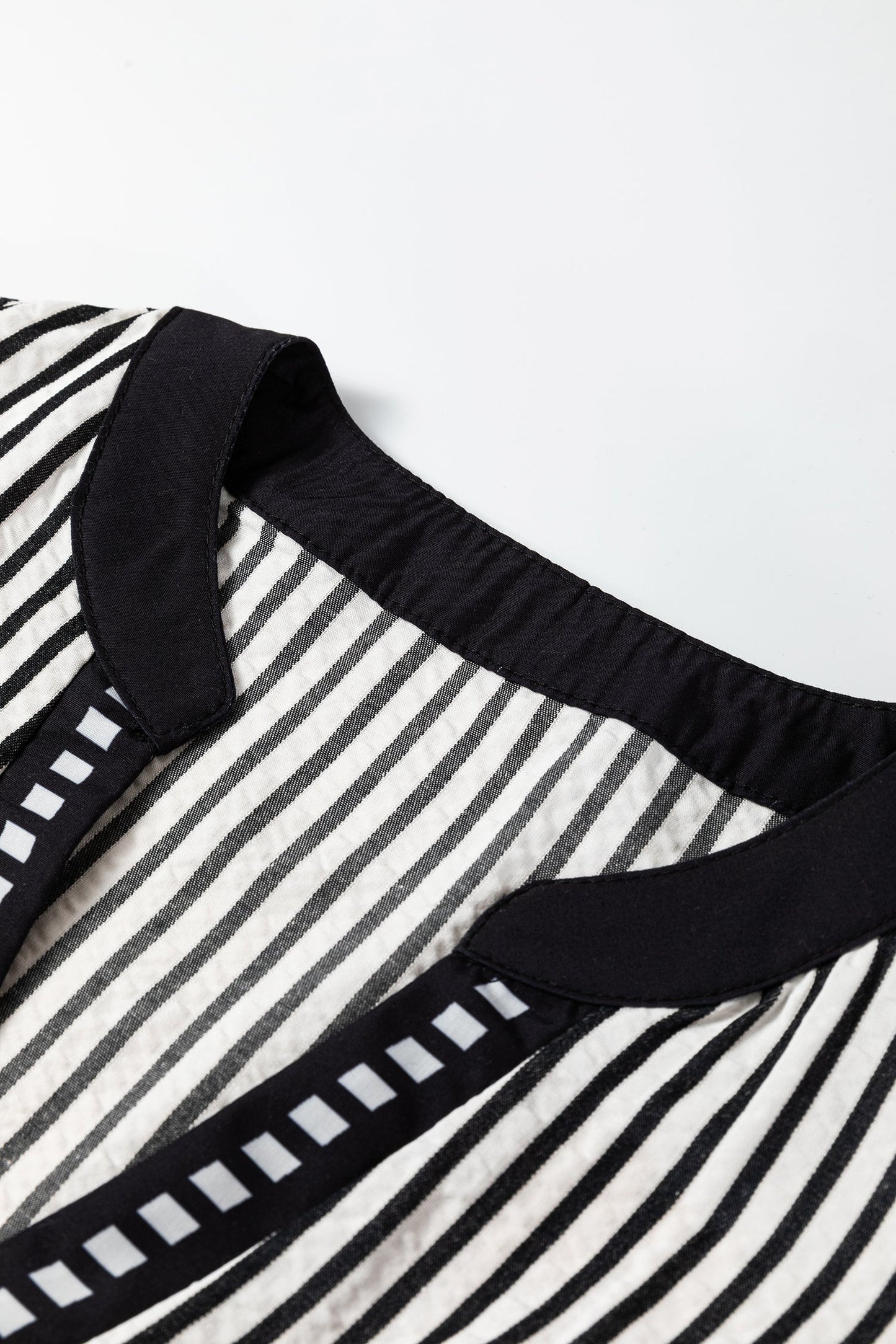 Black Stripe Double Ruffled Short Sleeve Contrast Trim V Neck Midi Dress