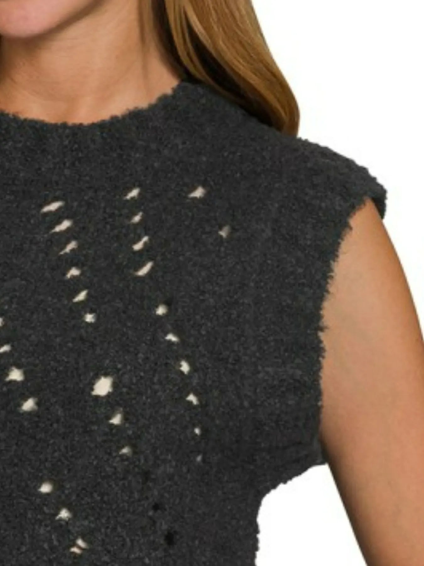 Openwork Textured Wool Sweater Vest