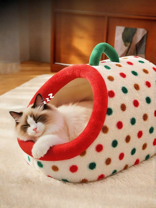 Cozy Polka Dot Pet Nest with Handle - Loving It Shop
