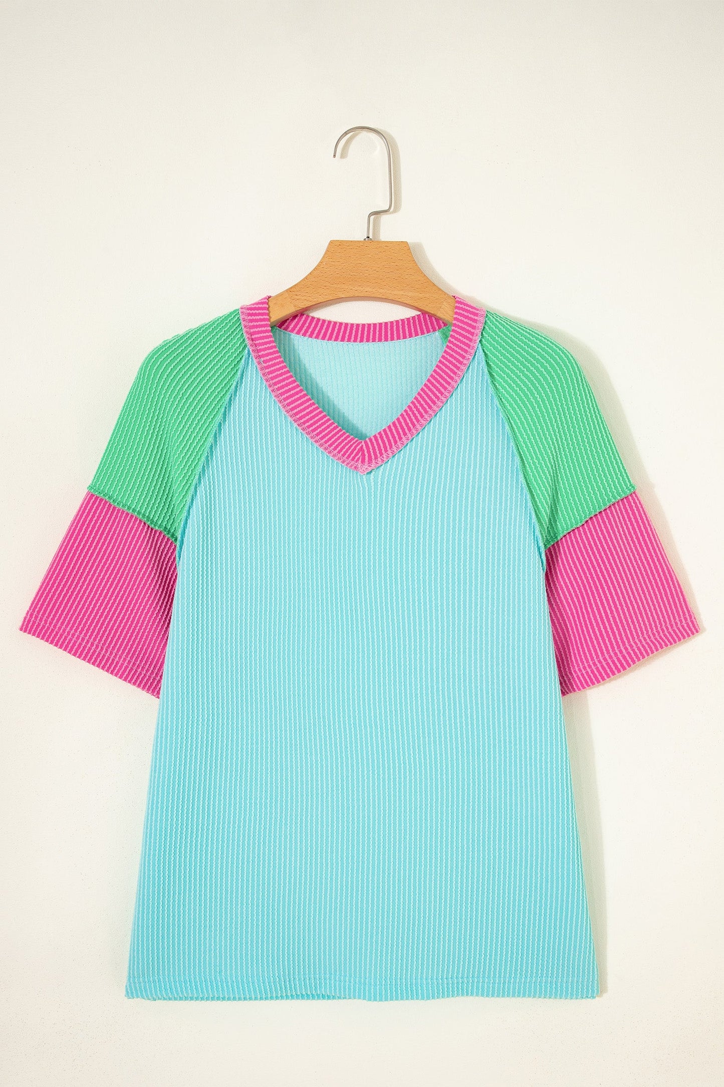 Aruba Blue Color Block Twisted Ribbed Tee