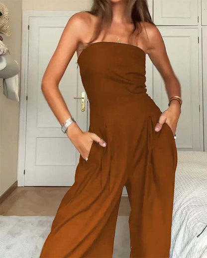 Loose Tube-top Jumpsuit Ins Fashion Backless Wide Leg Long Pants Overalls Women&