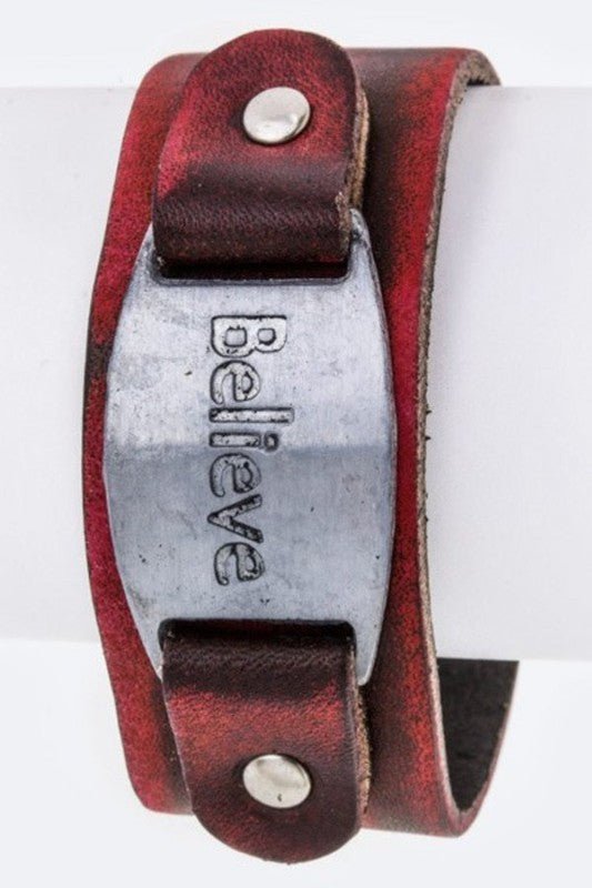Believe Metal Tag Leather Cuff - Loving It Shop