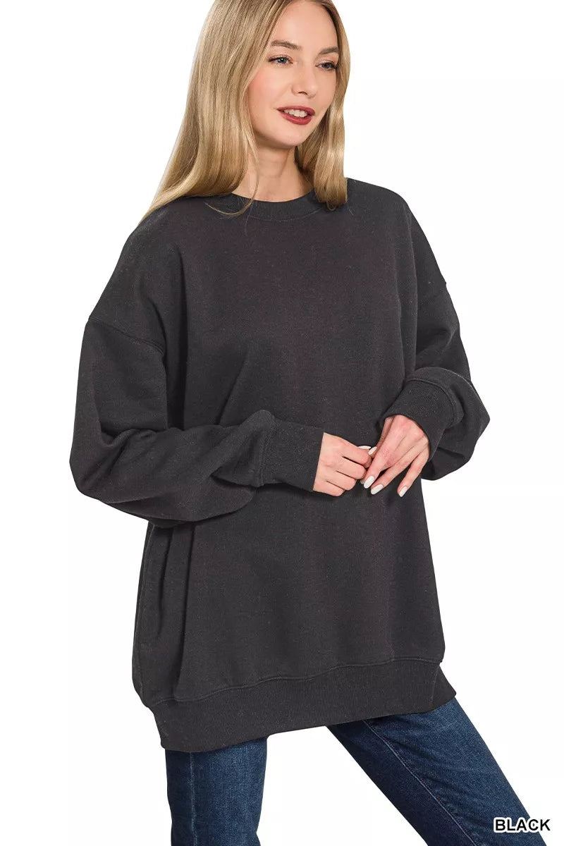 Oversized Round Neck Fleece Tunic Sweatshirt