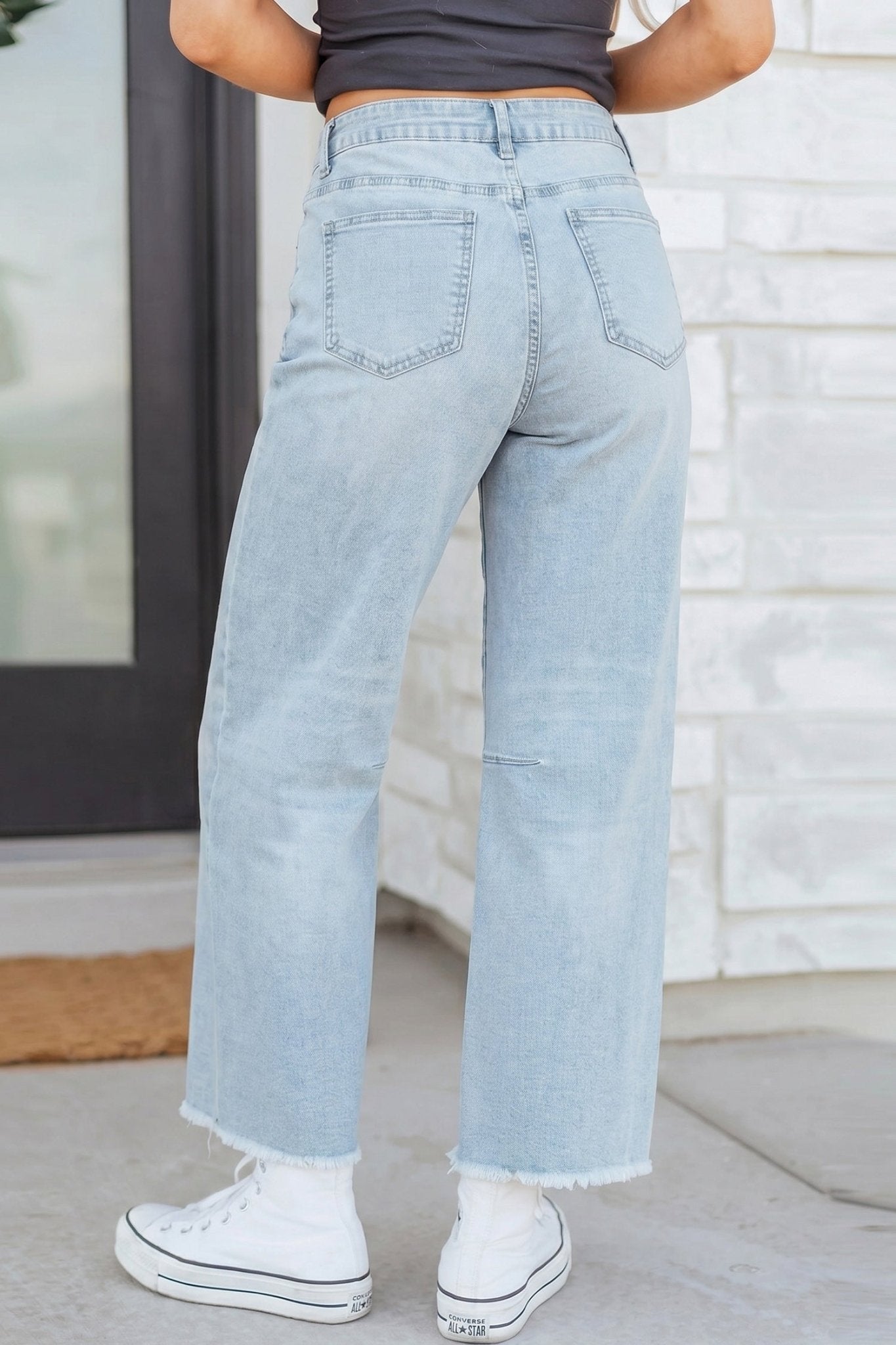 Beau Blue Frayed Cropped Straight Jeans - Loving It Shop