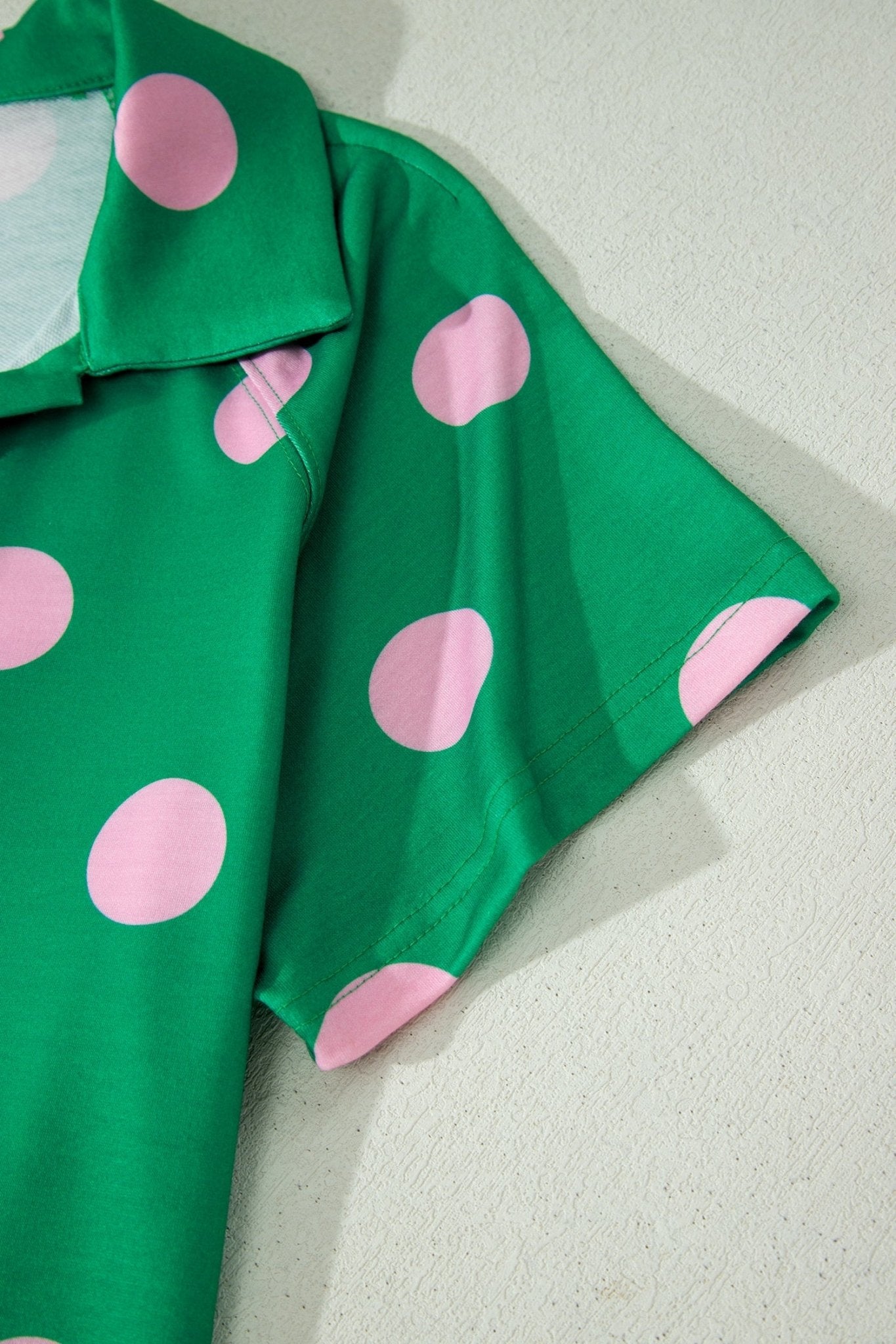 Green Polka Dot Print V Neck Tee Short Set - Loving It Shop