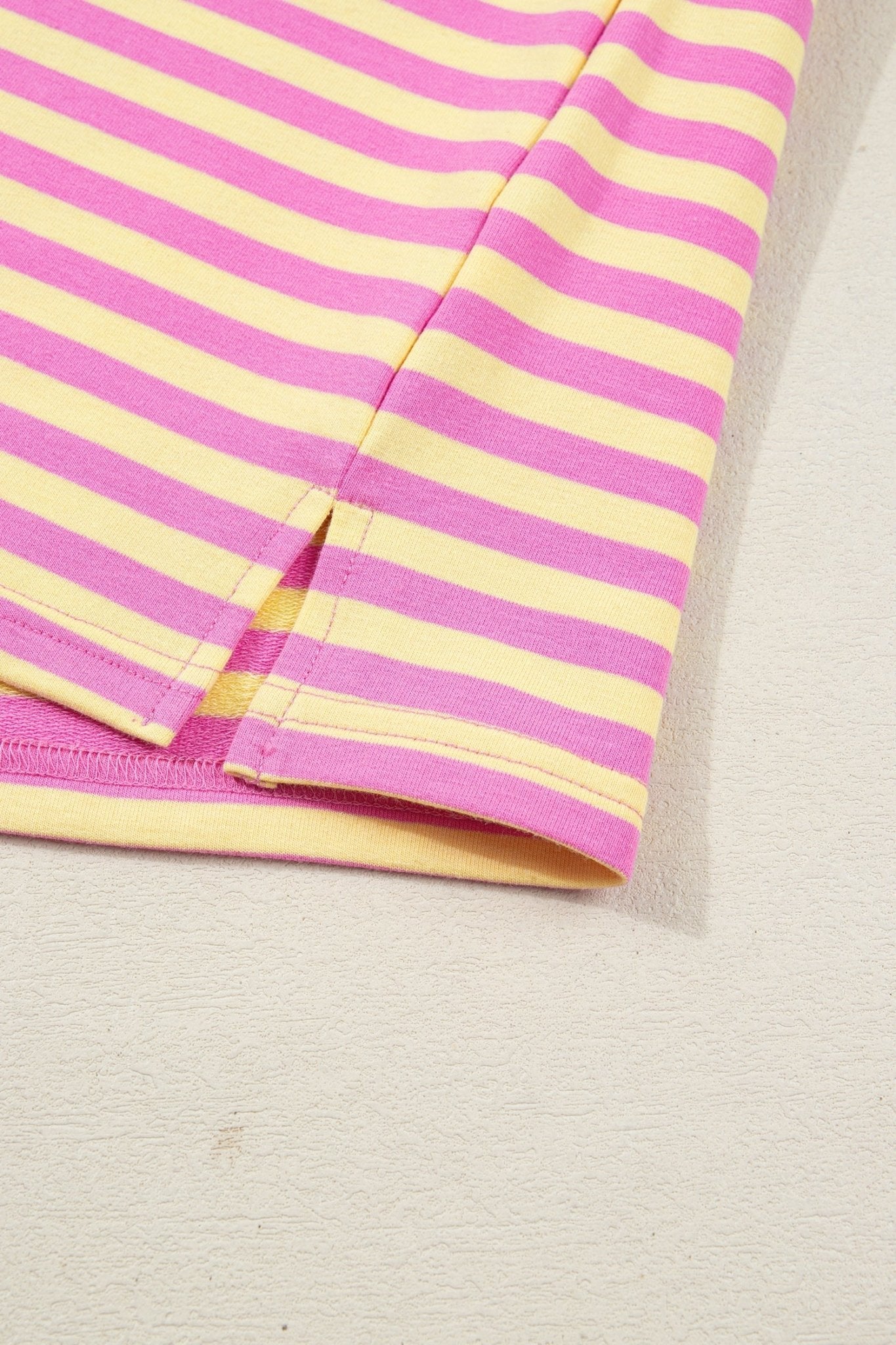 Rose Stripe Drop Shoulder Boxy Casual Terry Short Set - Loving It Shop
