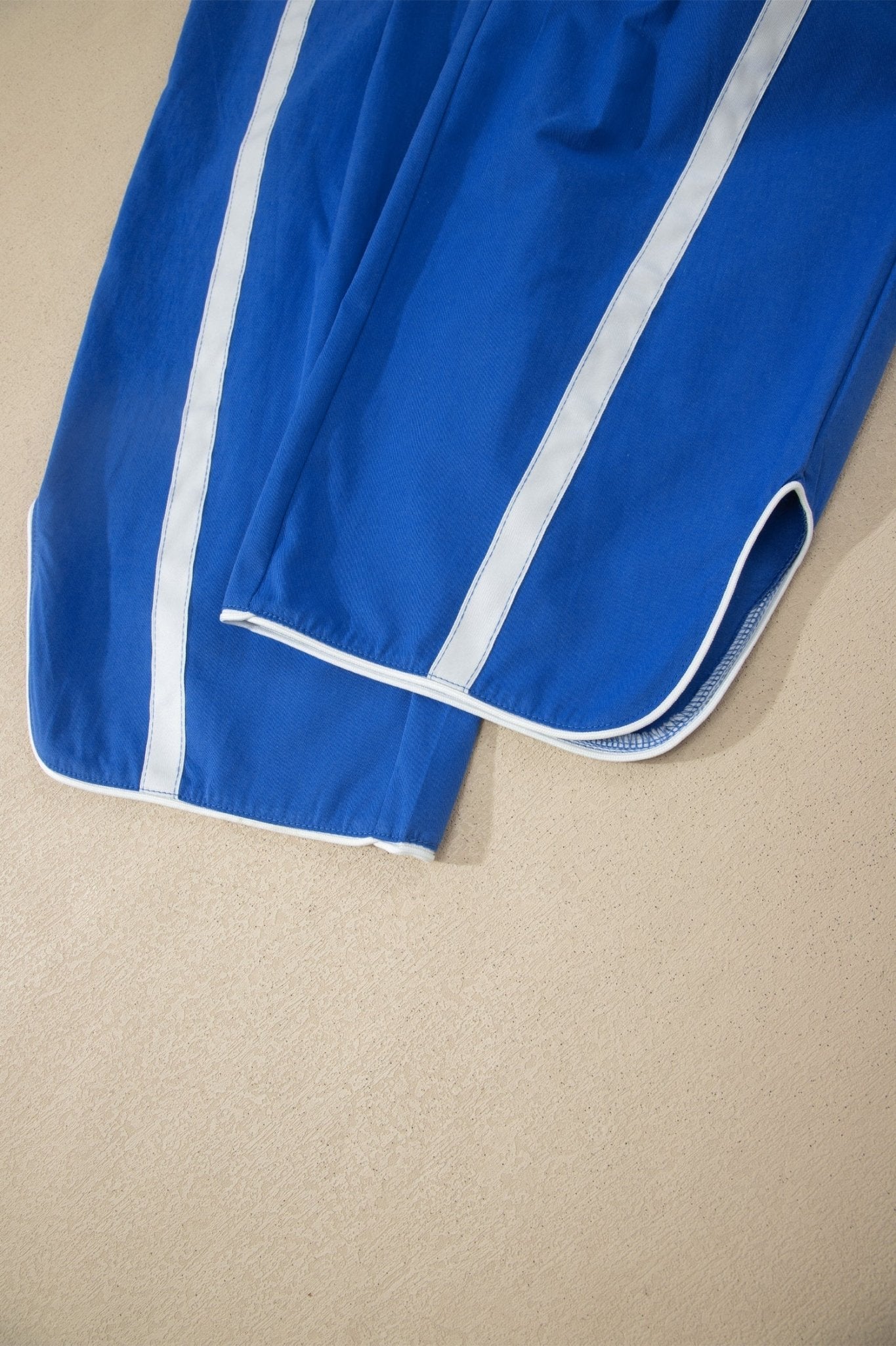 Dark Blue Contrast Striped Smocked Waist Drawstring Cropped Casual Pants - Loving It Shop