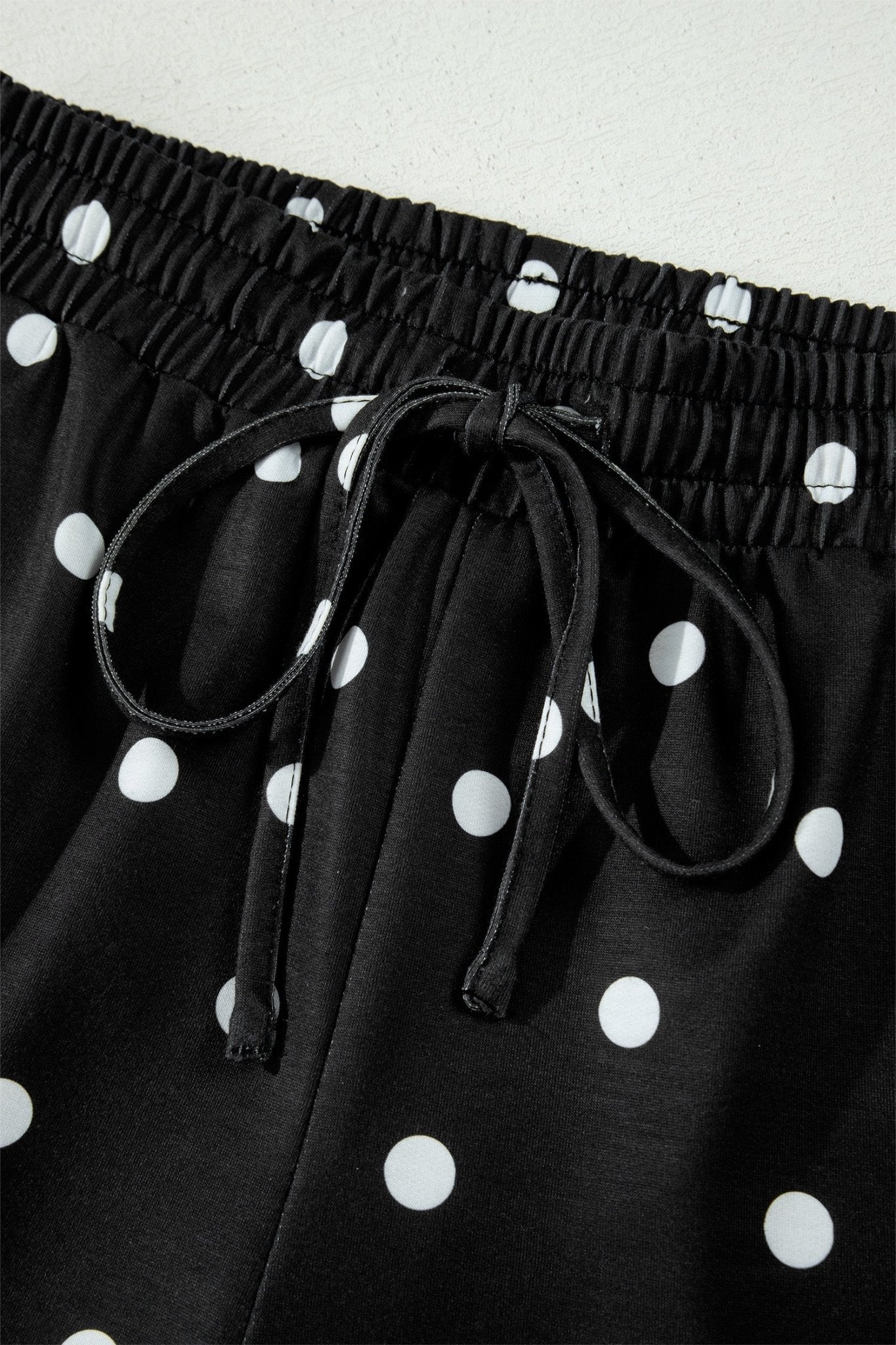 Black Exposed Seam Detail Polka Dot Loose Tee Drawstring Shorts Set - Loving It Shop