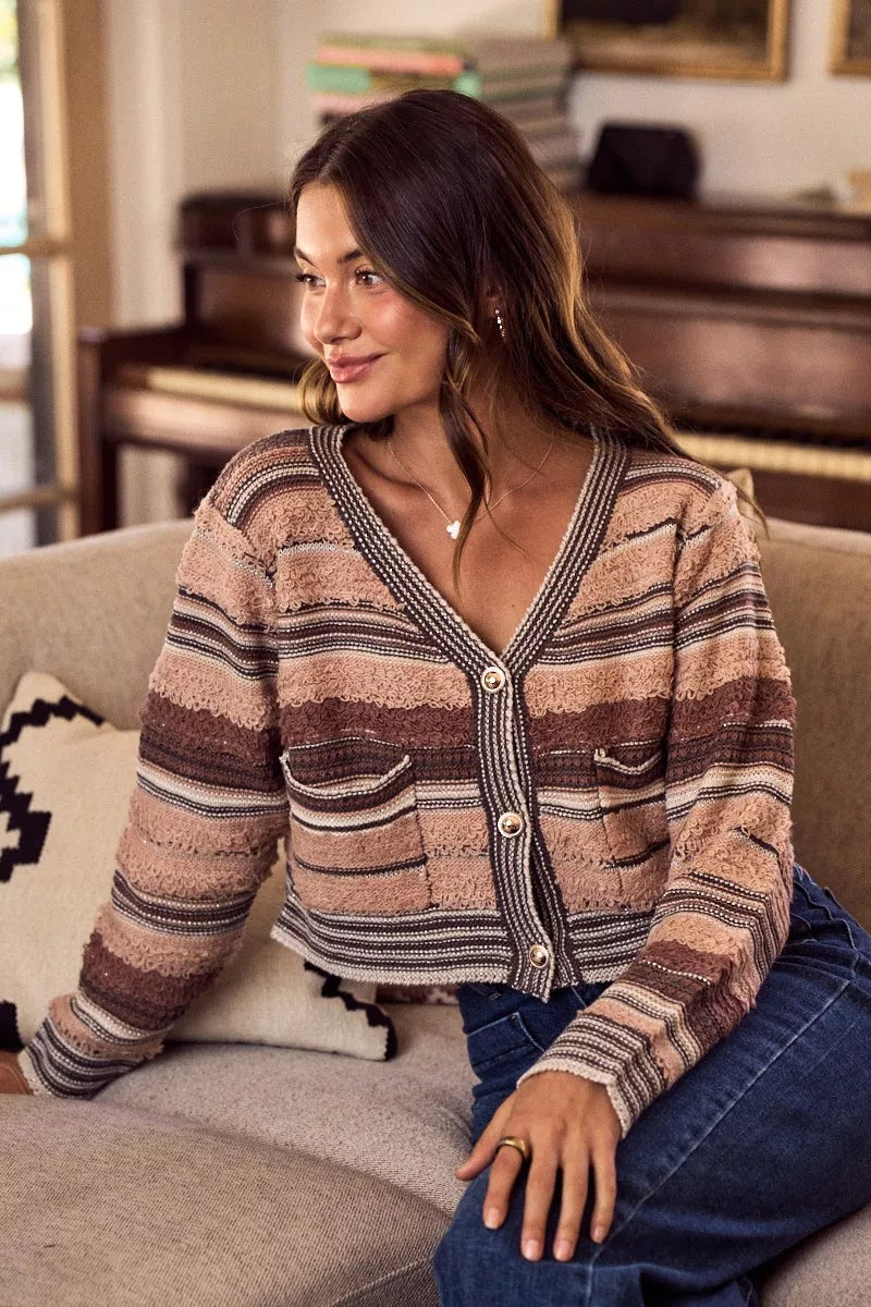 Textured Variegated Multi Color Cardigan