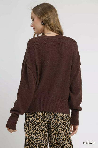 Button-Front V-Neck Knit Cardigan