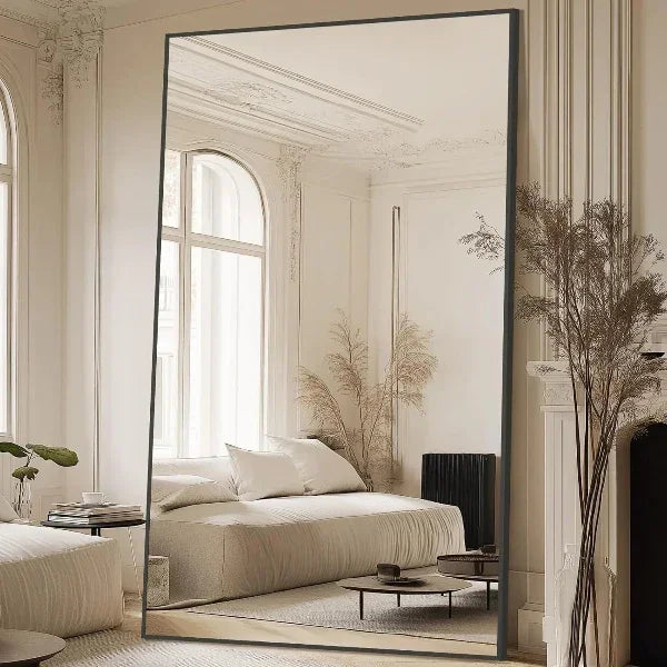 MELOMOIR Oversized Floor Mirror, Freestanding, Large Full Body Mirror for Bedroom, Living Room &amp; Gym - Black Mirror with Tempered Glass