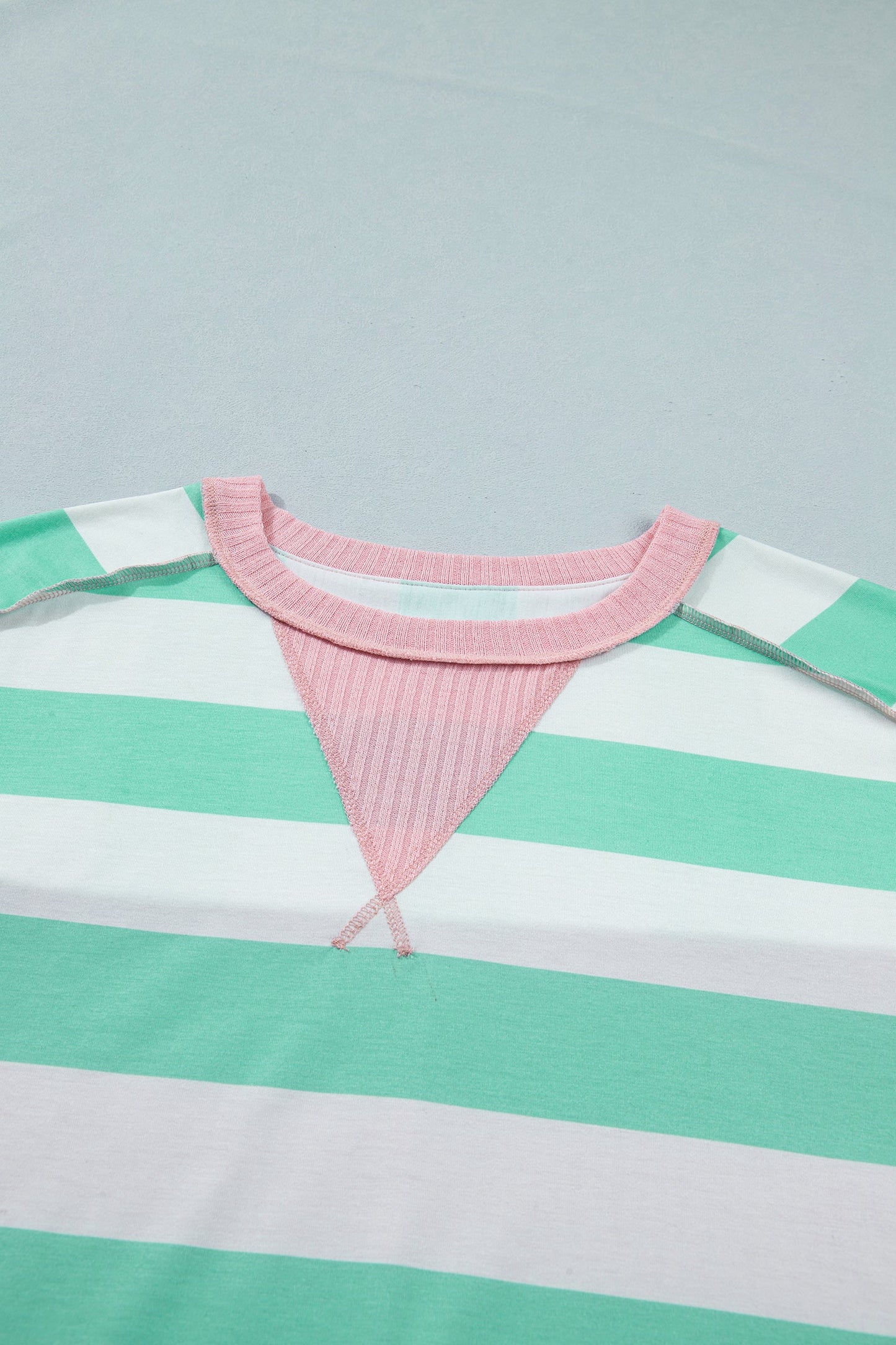 Green Stripe Exposed Seam Ribbed Patchwork Oversized Tee