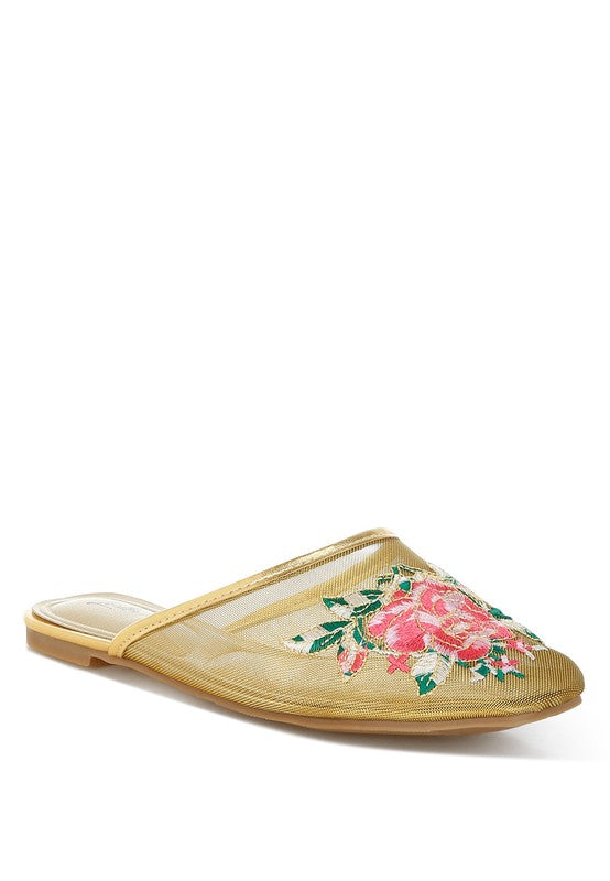 Shara Floral Embroidered Mesh Mules