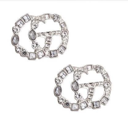 Clear Crystal Stud Earrings Silver Stylish Chic Jewelry