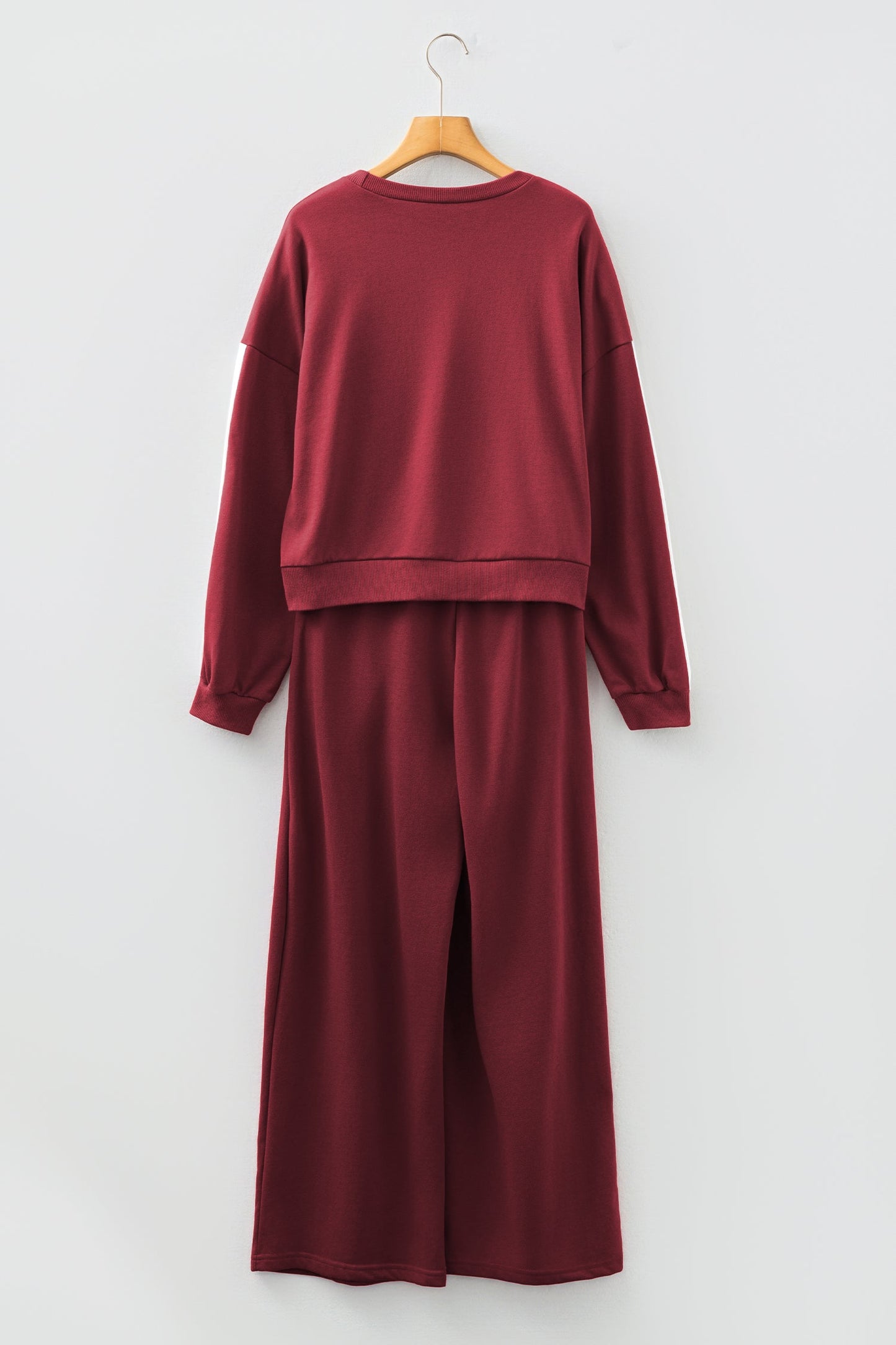 Burgundy Varsity Striped 3/4 Sleeve Pullover Drawstring Sweatpants Set