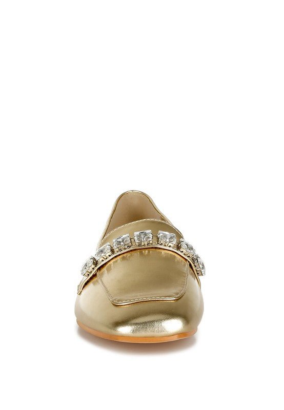 Celosia Metallic Diamante Strap Loafers - Loving It Shop