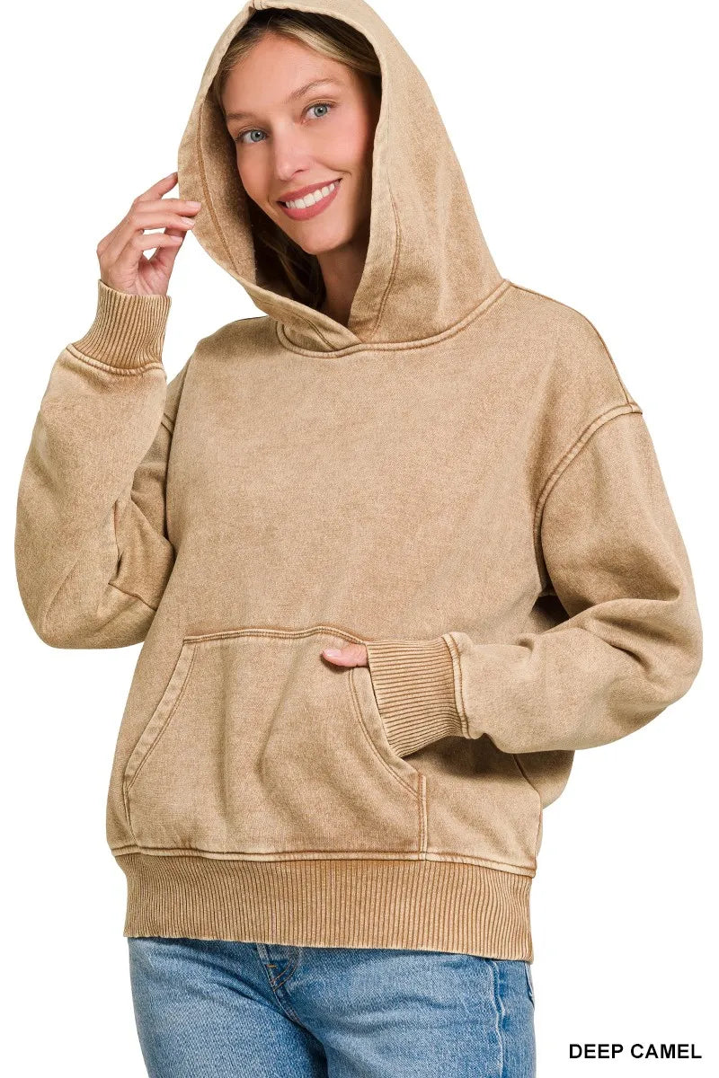 Fleece Acid Wash Kangaroo Pocket Hoodie