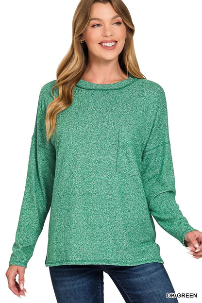 Soft Melange Hacci Round-Neck Long Sleeve T-Shirt
